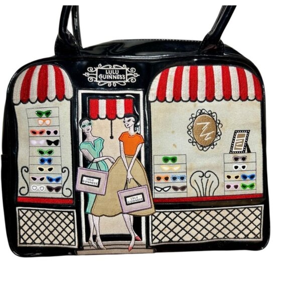 Lulu Guinness Collectable Vintage Purse Paris Cafe Scene Black Medium Retro - Picture 1 of 16